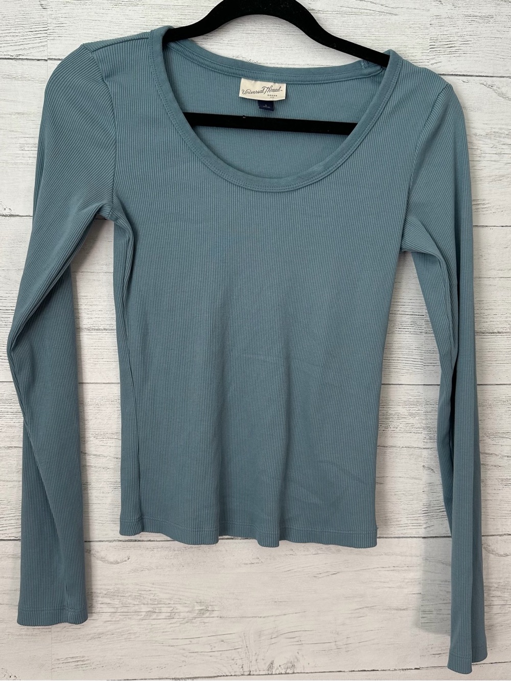 Universal Thread Blue Ribbed Long-Sleeve Scoop Neck Top Size S